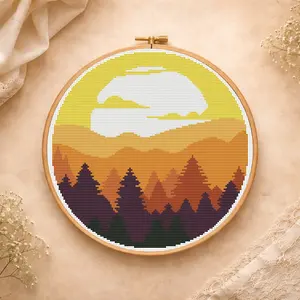 Cross stitch pattern PDF landscape sunset embroidery design