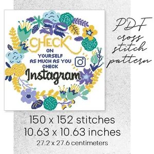 Cross Stitch Pattern Check Yourself Instagram Funny Quote Wreath