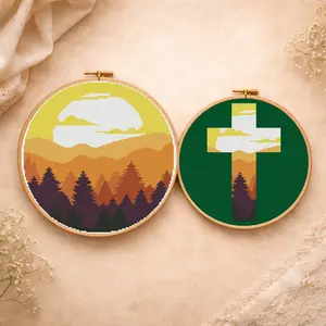 Sunset landscape cross stitch pattern PDF with matching cross