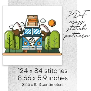 Cross Stitch Pattern Road Trip Travel Easy Home Child Room Decor
