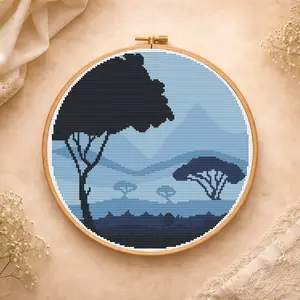 Night savannah landscape cross stitch pattern PDF