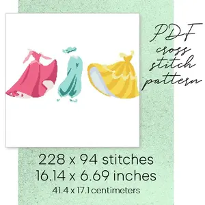 Cross Stitch Pattern Disney Princesses Aurora Jasemine Belle Easy
