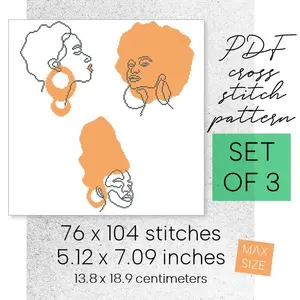 Cross Stitch Pattern Boho Female Face Girl Easy Home Decor Set
