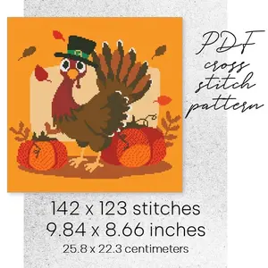 Cross Stitch Pattern Thanksgiving Turkey Holiday Easy Home Decor