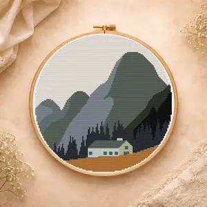 Scandinavian mountains landscape cross stitch pattern PDF