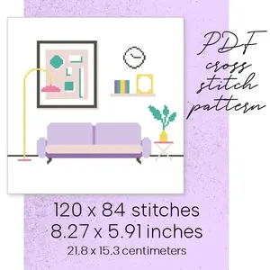 Cross Stitch Pattern Boho Interior Pastel Easy Room Home Decor