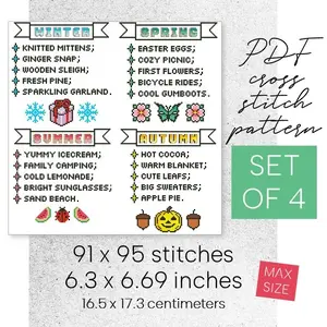 Cross Stitch Pattern Set Seasons Winter Spring Summer Autumn Easy