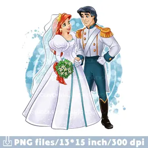 Wedding day mermaid Arielle PNG Sublimation design