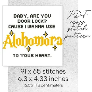 Cross Stitch Pattern Harry Potter Alohomora Fandom Funny Easy