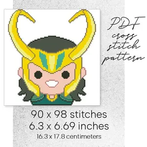 Cross Stitch Pattern Loki Marvel Avengers Emoji MCU Easy Decor