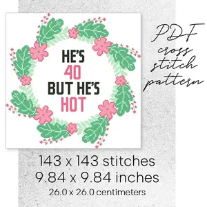 Cross Stitch Pattern But He's Hot Funny Quote Flower Wreath Easy