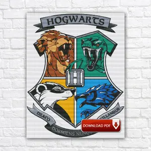 Hogwarts Crest Embroidery Design, Harry Potter Cross Stitch Chart