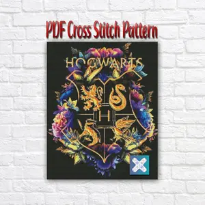 Hogwarts Crest Cross Stitch Pattern, Harry Potter Digital Chart