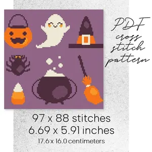 Cross Stitch Pattern Halloween Sampler Pumpkin Easy Home Decor