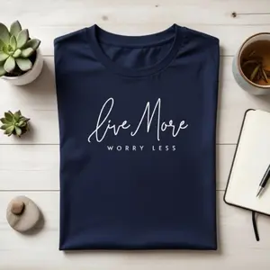 Live More Worry Less Navy Cotton Tee - Minimalist Graphic Shirt