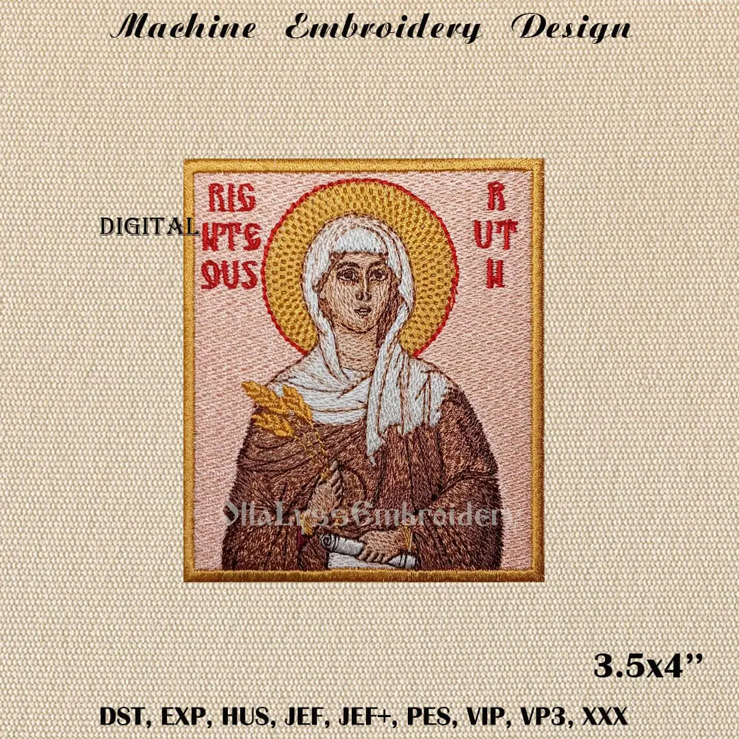 Righteous Ruth embroidery design 1 Embroidered icon of Righteous Ruth, the Moabite woman.