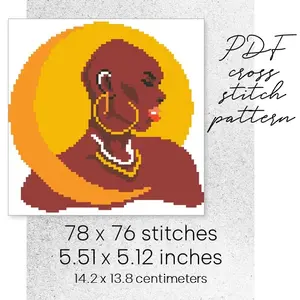 Cross Stitch Pattern Boho Black Girl Afro Vibe Easy Home Decor