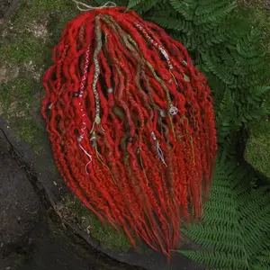 Red dreadlocks extensions. Red and green de dread