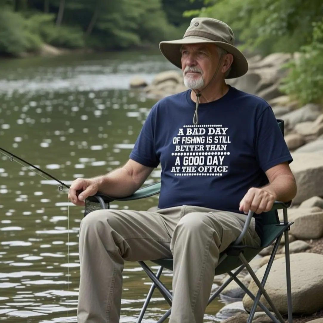 A Bad Day of Fishing Navy Tee - Funny Fisherman Graphic Shirt 2 A Bad Day of Fishing Navy Tee - Funny Fisherman Graphic Shirt - Image 2