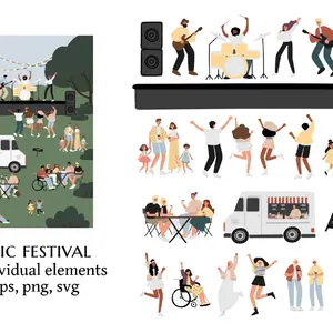 Set of Elements for Creating Music Festival Scenes
