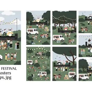 Ready-Made Illustrations with a Music Festival in the Park