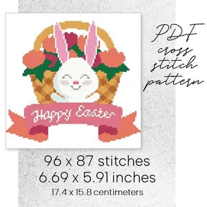 Cross Stitch Pattern Easter Bunny Rabbit Holiday Easy Home Decor