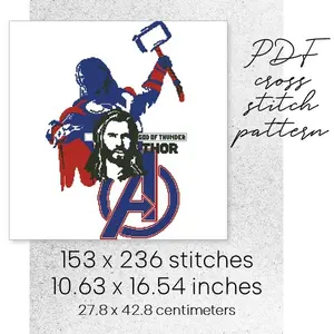 Cross Stitch Pattern Thor Odinson Marvel Avengers Fandom Decor