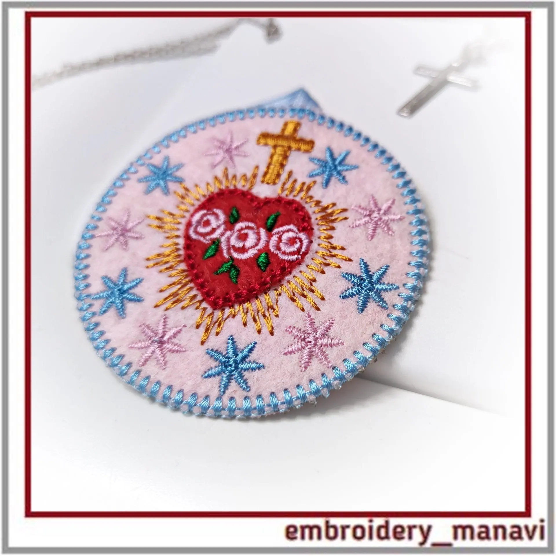 In The Hoop felt embroidery Christian heart cross stars ornament - Image 7