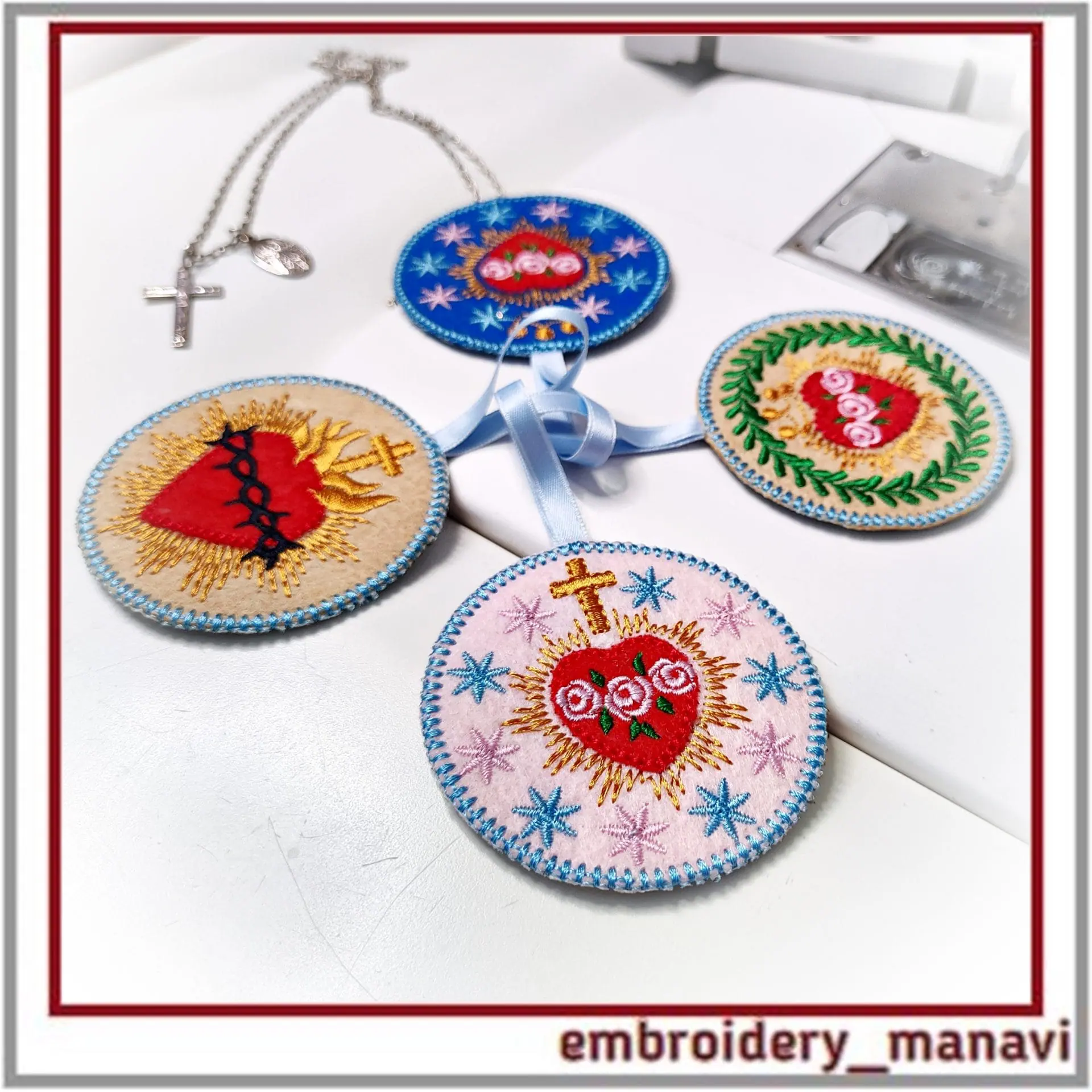 In The Hoop felt embroidery Christian heart cross stars ornament - Image 4