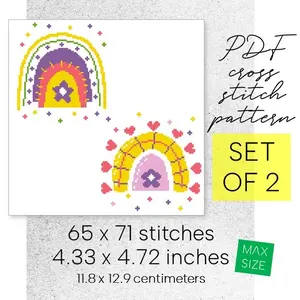 Cross Stitch Pattern Boho Rainbow Set Easy Kid Child Room Decor