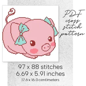 Cross Stitch Pattern Piglet Pig Animal Cute Easy Child Room Decor