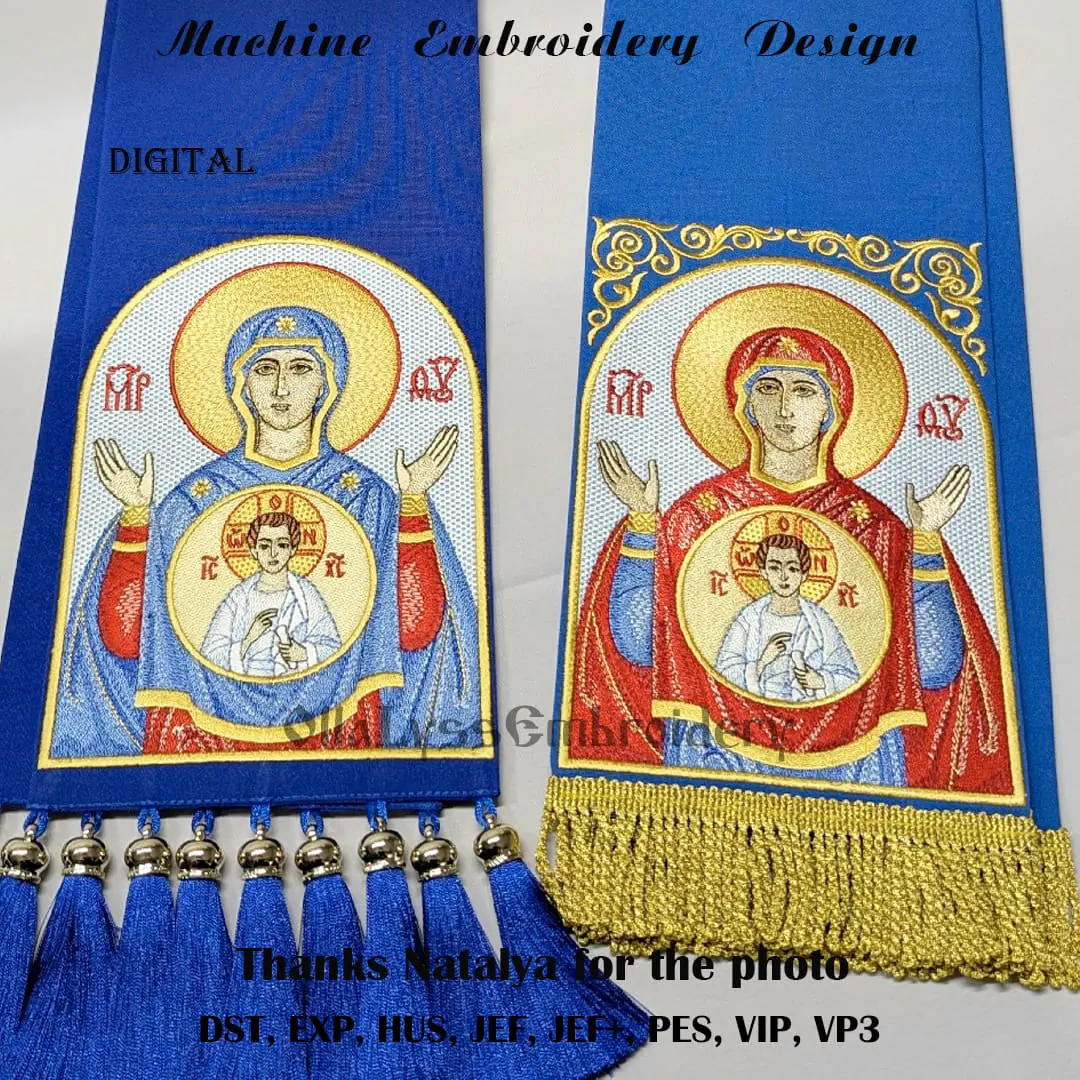 Our Lady of the Sign embroidery design 4 Bookmark for Gospel with embroidered icons of the Mother of God.