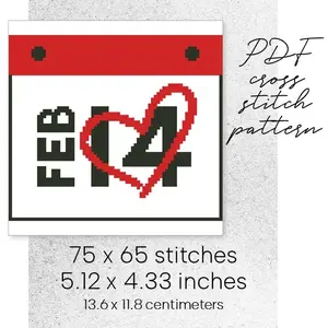 Cross Stitch Pattern Valentines Day Februaury 14 Love Easy Decor