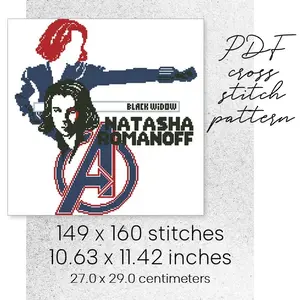 Cross Stitch Pattern Natasha Romanoff Black Widow Marvel Avengers