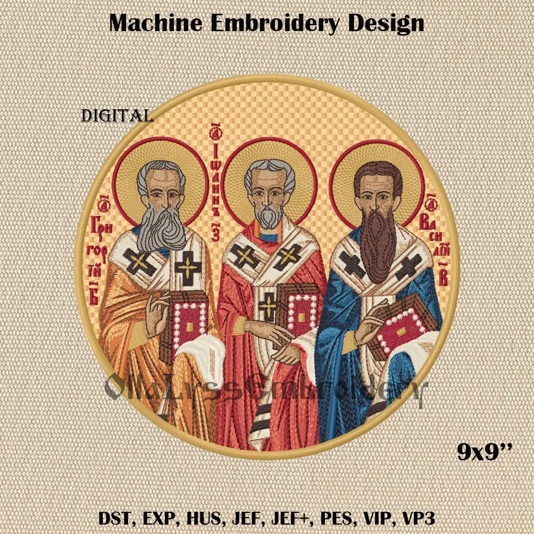 Three Holy Hierarchs embroidery design 1 Round icon of Three Holy Hierarchs