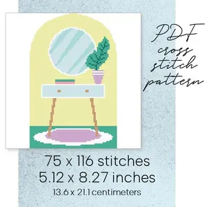 Cross Stitch Pattern Boho Interior Easy Room Home Decor Pastel