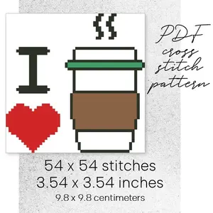 Cross Stitch Pattern I Love Coffee Easy Home Kitchen Cafe Decor