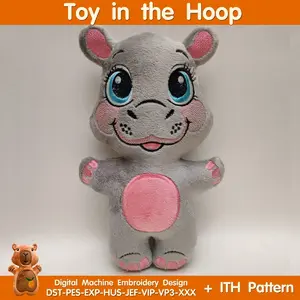 ITH Pattern Cute Hippopotamus Toy In The Hoop machine embroidery