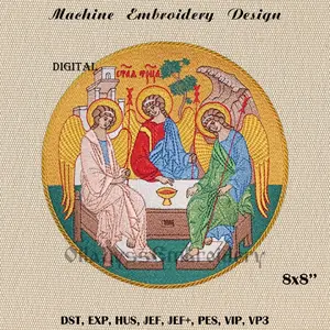Icon of the Holy Trinity in round shape for embroidery machine.