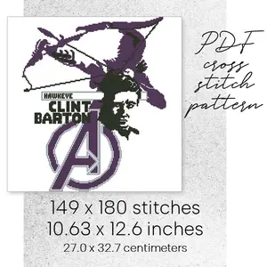 Cross Stitch Pattern Clint Barton Hawkeye Marvel Avengers MCU