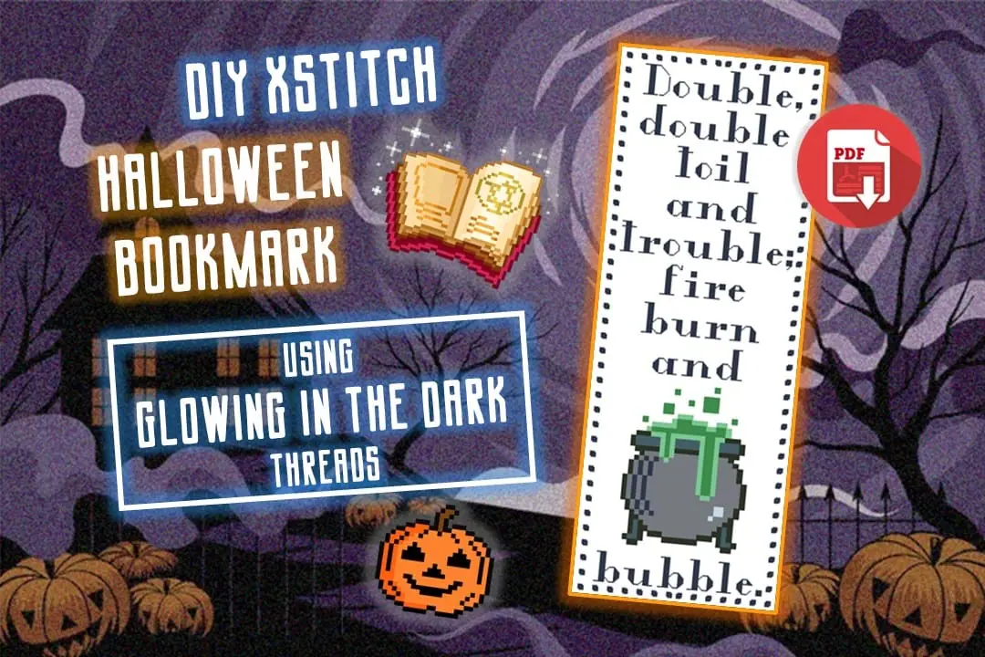 Cross Stitch Pattern Bookmark Halloween Cauldron Glowing Threads 2 Cross Stitch Pattern Bookmark Halloween Cauldron Glowing Threads - Image 2