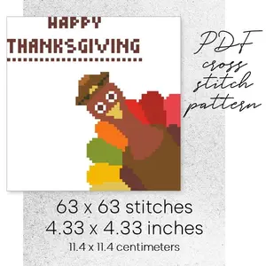 Cross Stitch Pattern Thanksgiving Turkey Easy Home Room Decor DIY