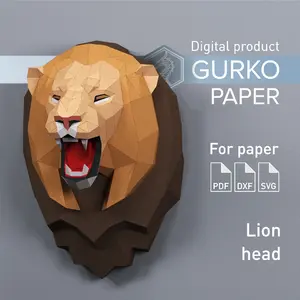 Lion Head Papercraft, Cat, Digital Template, PDF, SVG, DXF
