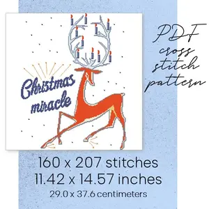 Cross Stitch Pattern Christmas Deer Xmas Winter New Year Decor