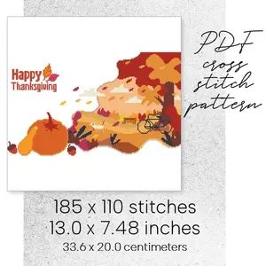 Cross Stitch Pattern Thanksgiving Autumn Fall Landscape Decor DIY