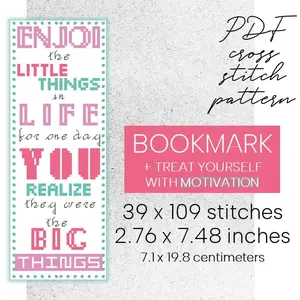 Cross Stitch Pattern Bookmark Motivation Quote Easy Booklover DIY