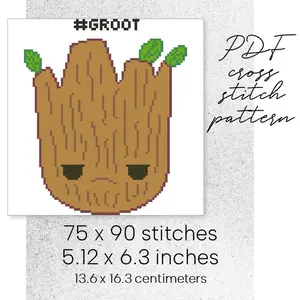 Cross Stitch Pattern Groot Marvel Avengers MCU Easy Fandom Decor