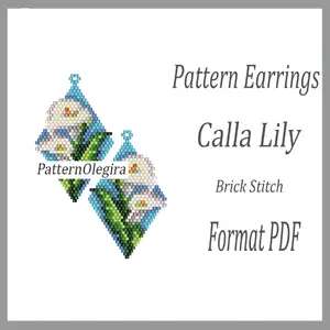 Calla Lily bead earrings pattern Calla Lily beading patterns Flower bead earrings patterns Olegirabeadpatterns