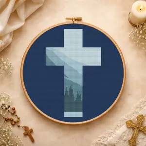 Religious Christian Cross Landscape Forest Cross Stitch Pattern PDF