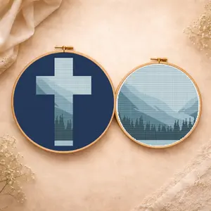 Landscape Forest Religious Cross Stitch Pattern PDF Set with cross and forest